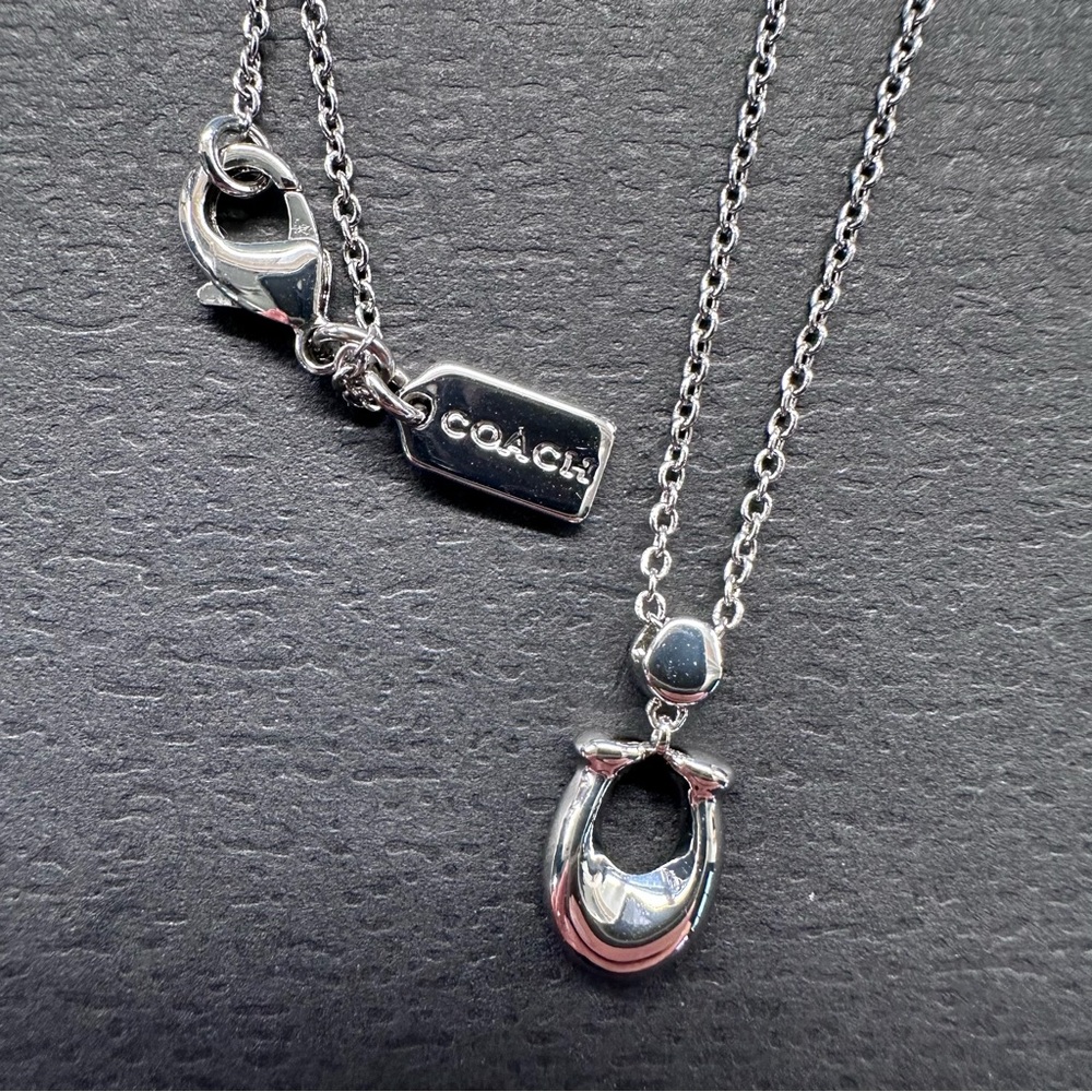 Coach Signature Silver C Pendant Necklace 16” NEW